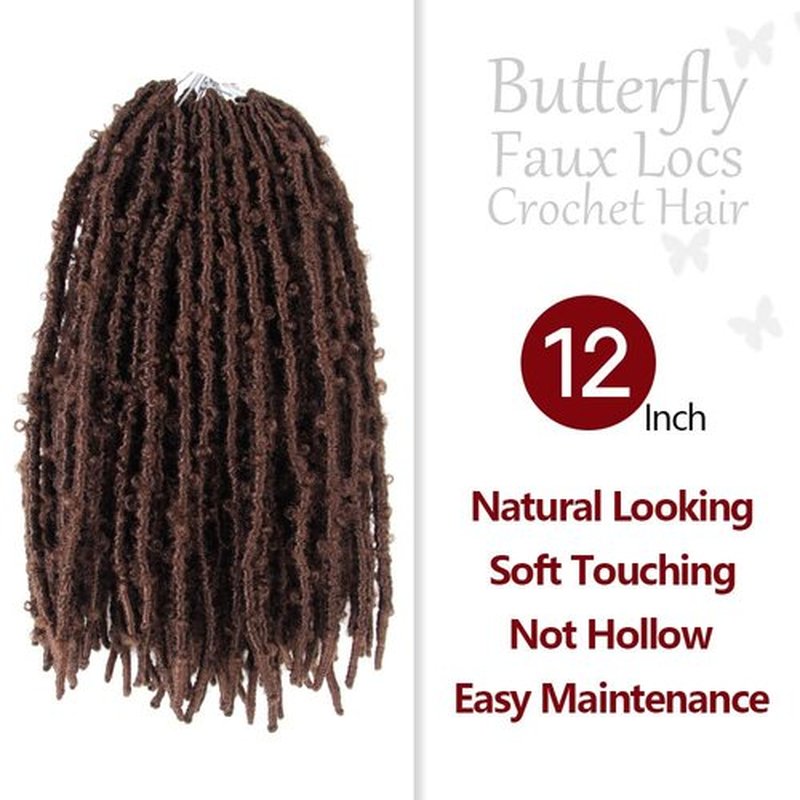 NISEYO NU Short Pre-looped Butterfly Locs Crochet Hair 12 Inch 8 Packs Light Weight & Soft Distressed Locs,30#(Light Brown)