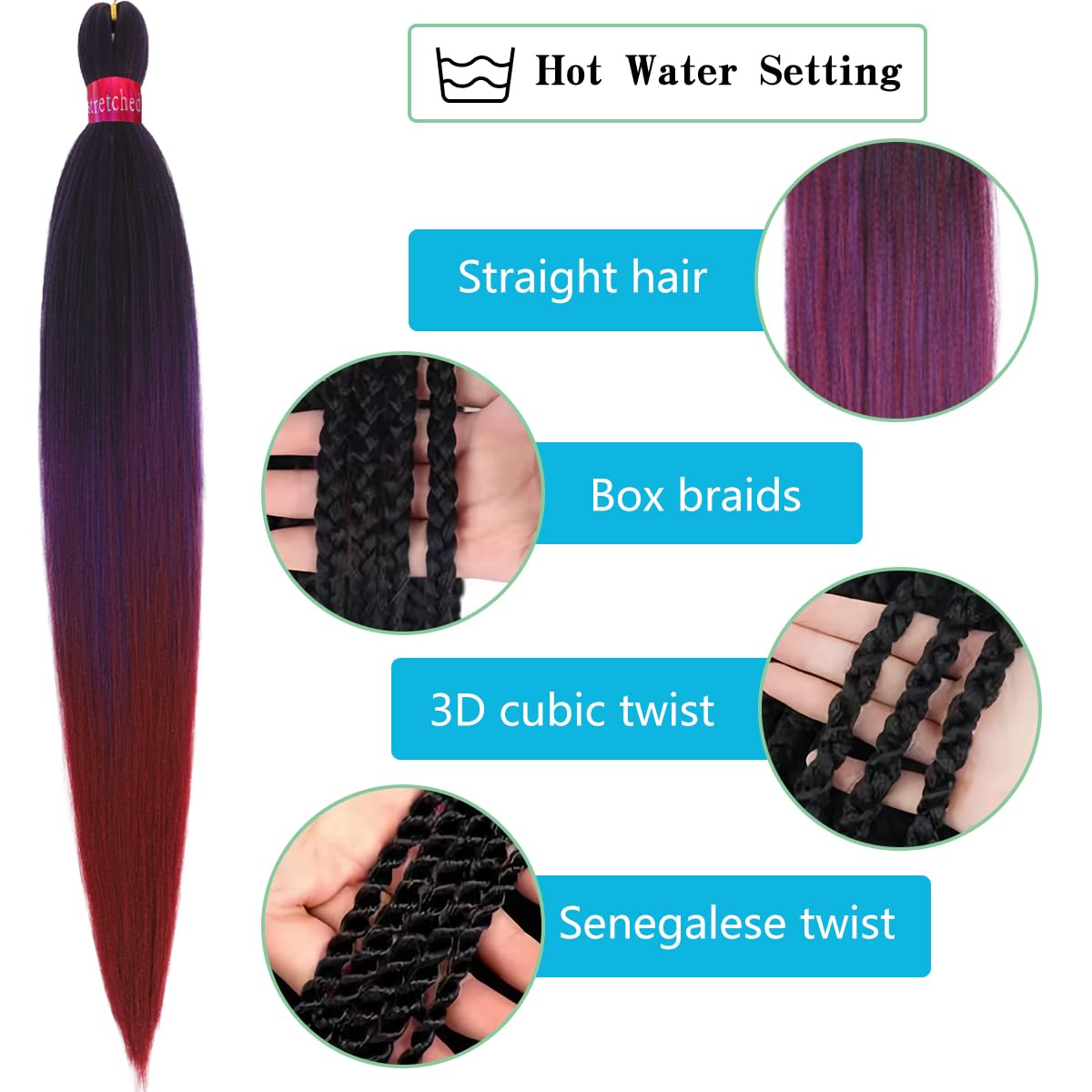 Ombre Pre Stretched Braiding Hair, 28''-3 packs Silky Color Blend Braid Hair Extensions, 100% Synthetic Crochet Hair Braids