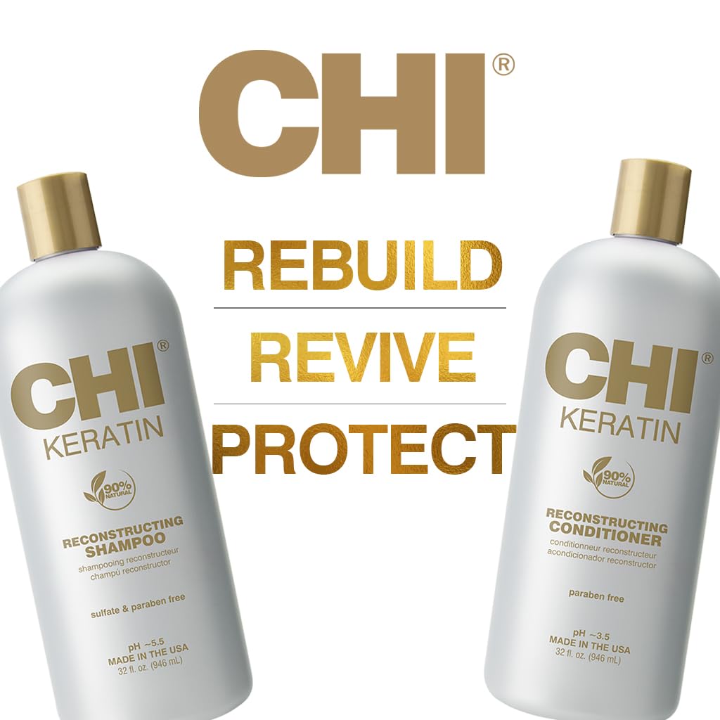 CHI Keratin Reconstructing Shampoo, Delivers Healthier Hair, Adds Shine & Helps Prevent Future Breakage, Sulfate, Paraben, & Cruelty-Free, 32 Oz
