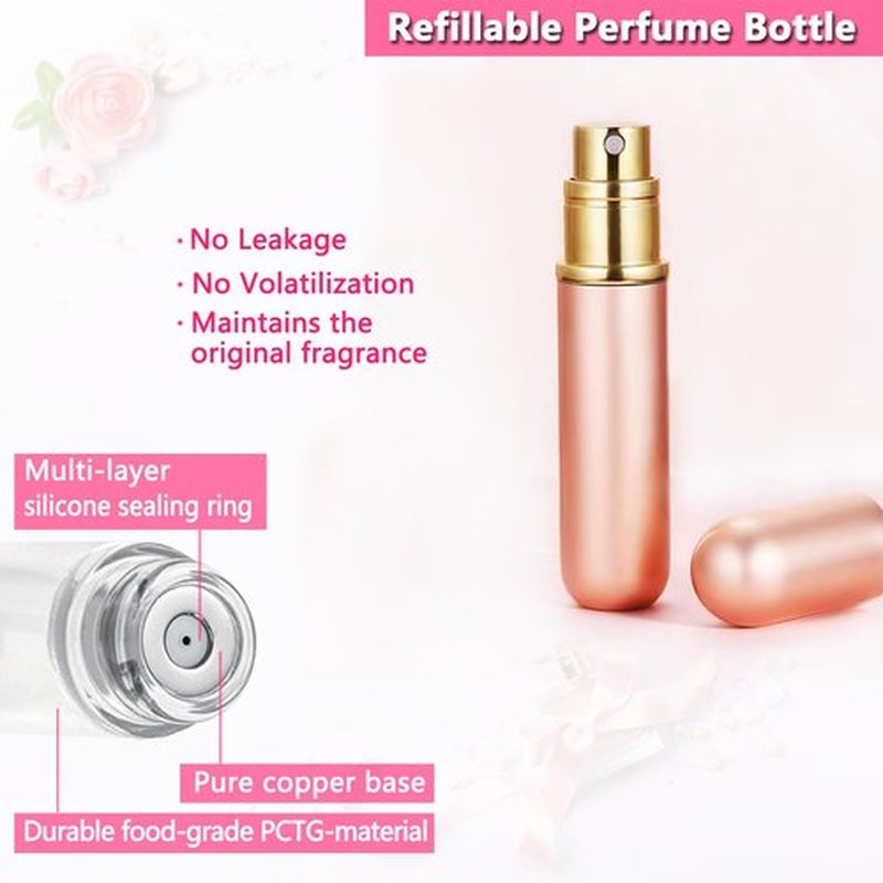 ANTOKX Travel Perfume Bottle Refillable Atomizer, 5ML Perfume Atomiser, Pocket Perfume Dispenser Leakproof Portable Perfume Sprayer (Rose Gold)
