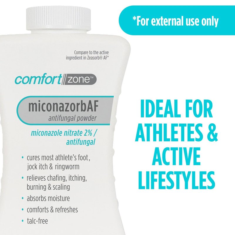Comfort Zone Miconazorb Antifungal Powder, Talc-Free, Miconazole Nitrate 2%, For Treatment Of Athlete's Foot, Jock Itch And Ringworm, 2.5oz (71g) (3 Pack)