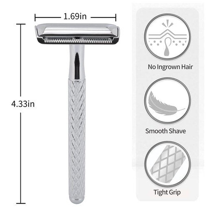 Kinghood Single Blade Safety Razor - Metal One Blade Razor for Men & Women with 10 Stainless Steel Double Edge Blades(Silver)