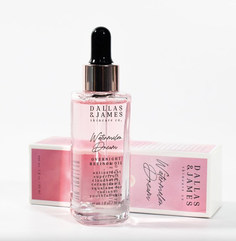 Dallas & James Skincare Co. Watermelon Dream Overnight Retinol Oil - .3% Retinol with Watermelon and Cloudberry, Ceramides + Squalane - Anti-Aging, Skin Smoothing Face Oil