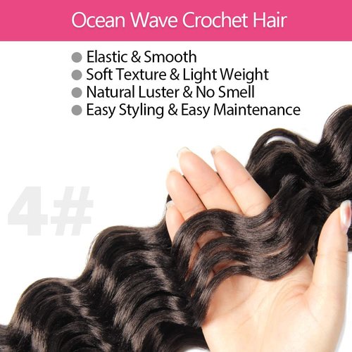 Niseyo NU Ocean Wave Crochet Hair 6 Inch 8 Packs Soft Deep Twist Crochet Braids Synthetic Wavy Braiding Hair Extensions (4# Brown)