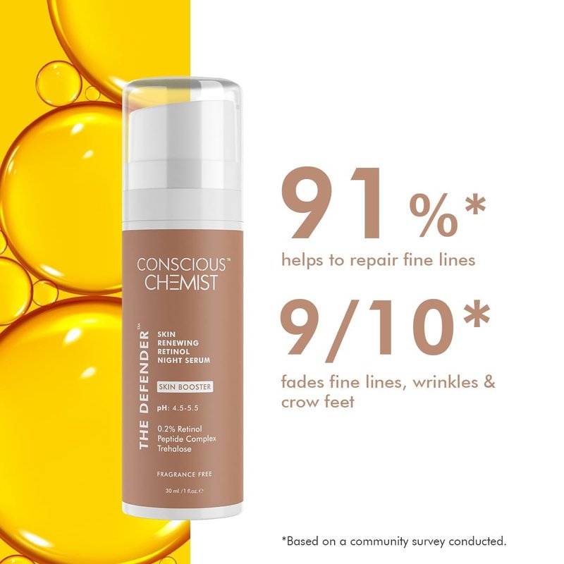 Conscious Chemist® Multi Peptide & 0.2% Retinol Serum | Anti Aging Serum | Boosts Collagen & Reduces Fine Lines, Wrinkles | Probiotics & Cica Water | Fragrance Free, Cruelty Free | 30ml