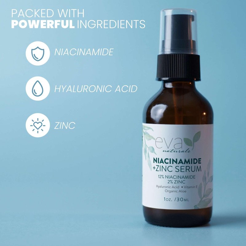Eva Naturals Niacinamide Serum for Face with Zinc PCA & Botanical Hyaluronic Acid – Pore Minimizer, Dark Spot & Redness Relief, Skin Tone & Texture Support – Lightweight Cream Alternative (1 oz)