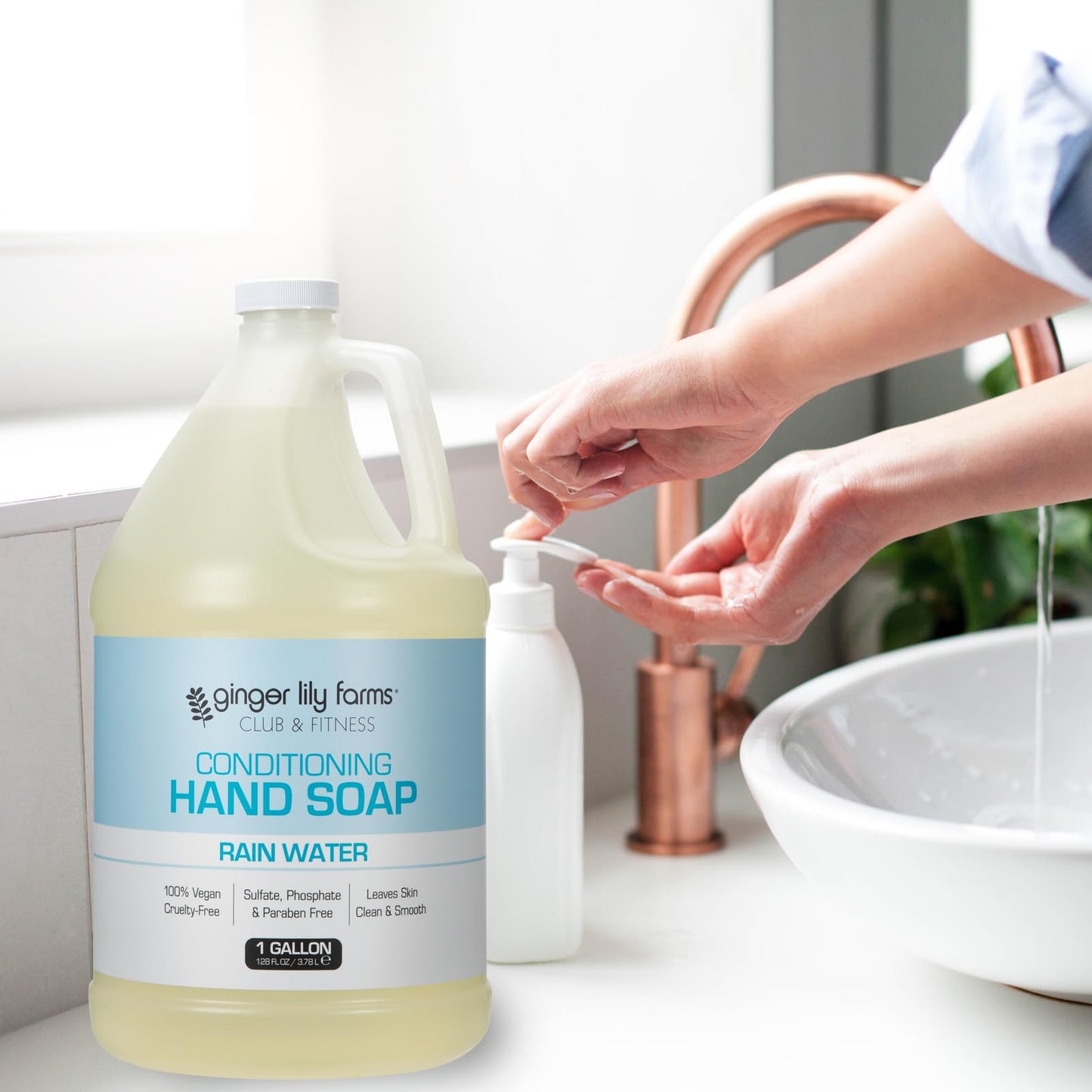 Ginger Lily Farms Club & Fitness Conditioning Liquid Hand Soap Refill, 100% Vegan & Cruelty-Free, Rain Water Scent, 1 Gallon (Pack of 4)