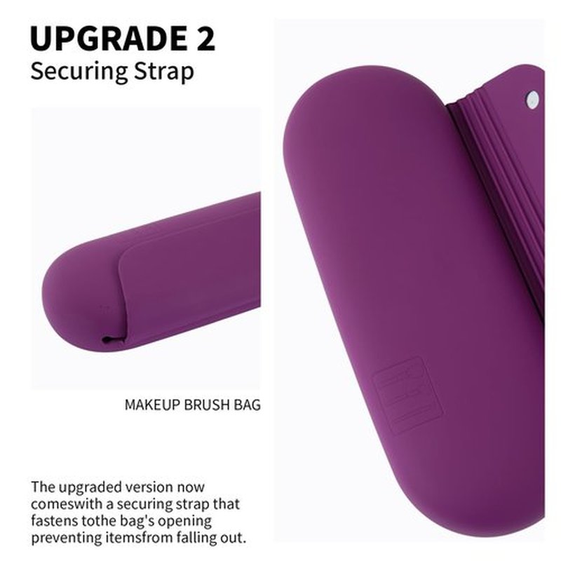 AGIKET Silicone Makeup Brush Holder Travel Cosmetic Bag:Soft Portable Cosmetic Face Brushes Holder with Upgrade Anti-Fall Out Magnetic Closure, Large Travel Makeup Brush Case - Dark Pruple