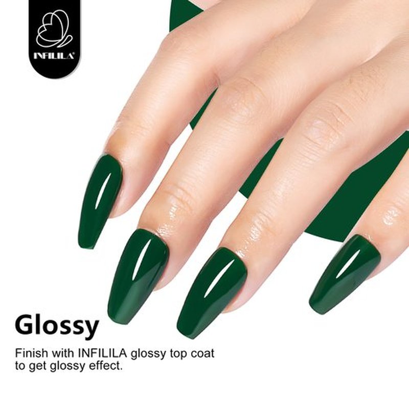 NXJ INFILILA Green Gel Nail Polish, 15ml 0.51oz Forest Green Color, Hema Free Green Gel Polish Green Color Nail Polish Gel High Gloss Soak Off U V Gel Nail French Nail Manicure Salon DIY