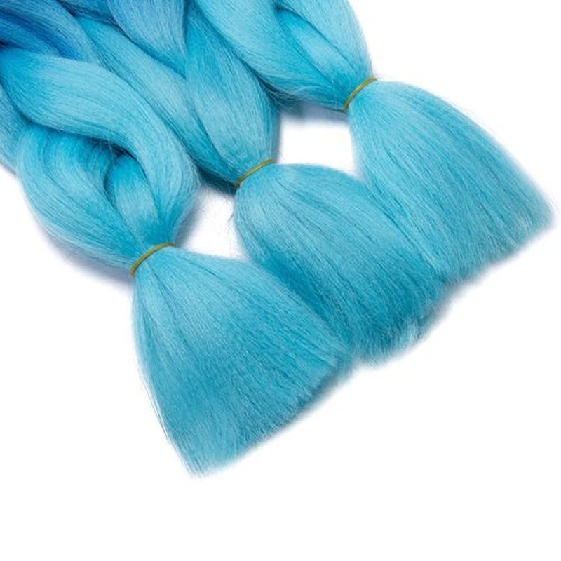 24 Inch Jumbo Braids Hair Extensions Ombre High Temperature Synthetic Hair African Rainbow Box Braiding Hair for Senegal Twist 100g/pack 3 Tones Black/Blue/Light Blue