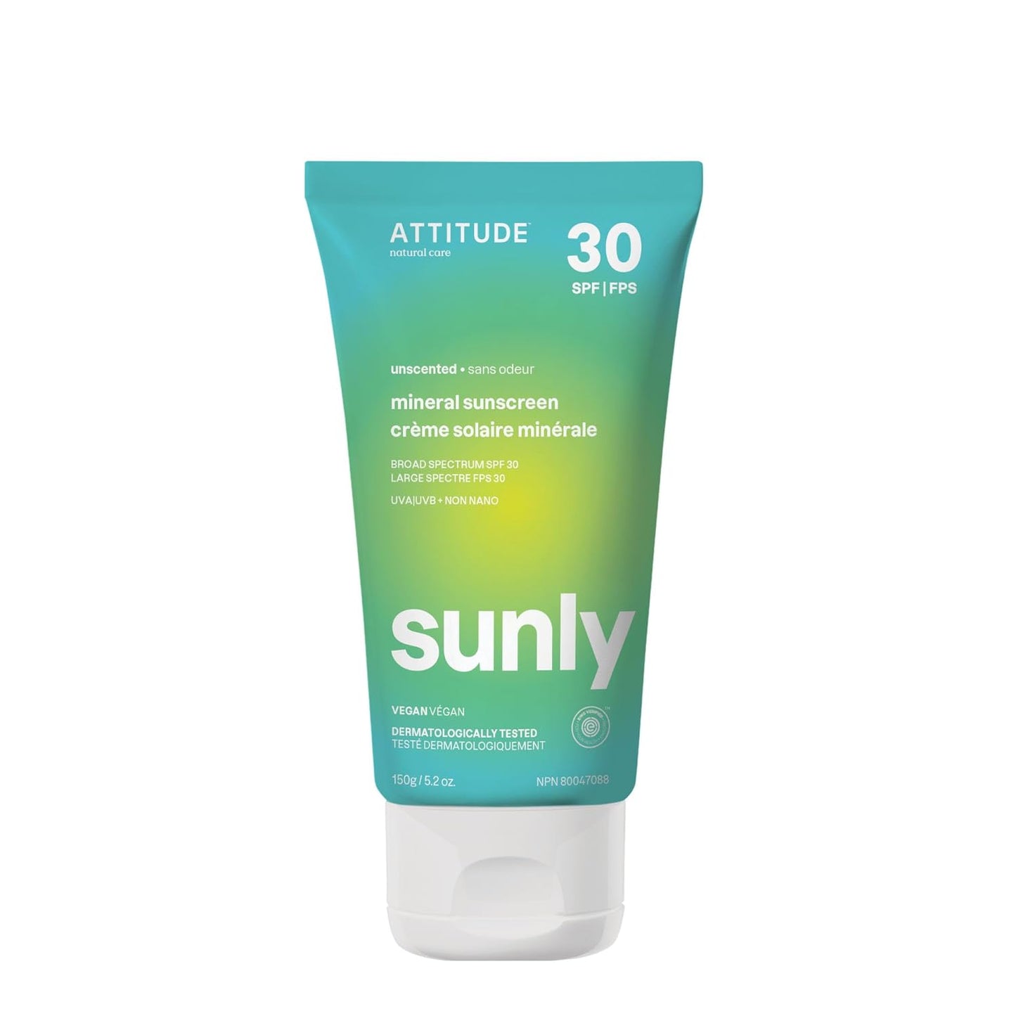 ATTITUDE Mineral Sunscreen with Zinc Oxide, SPF 30, EWG Verified, Broad Spectrum UVA/UVB Protection, Dermatologically Tested, Vegan, Tropical, 5.2 Ounces