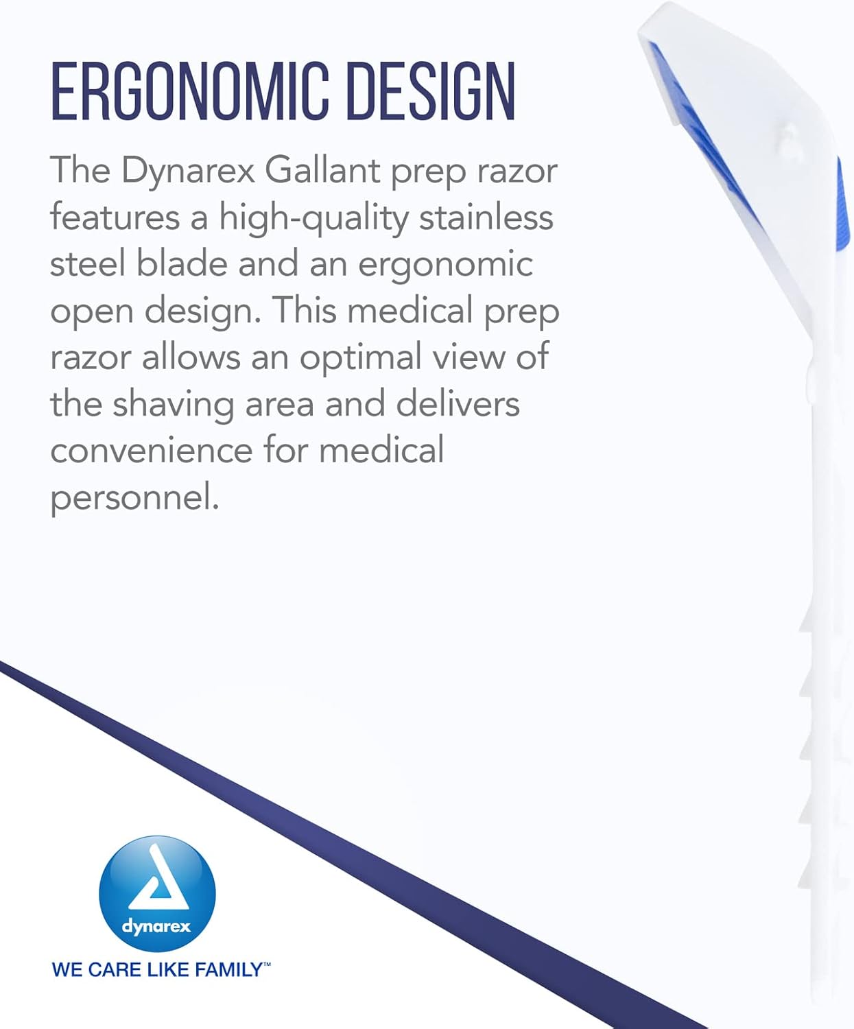 Dynarex Gallant Disposable Prep Razors, Used before ECG and other Procedures, Disposable Razors with Open Design, Ergonomic Surgical Prep Razors, 1 Box of 50 Razors