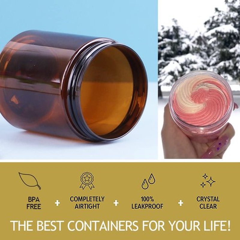 AMORIX 8oz Amber Plastic Jars with Lids 8 oz Plastic Containers with Lids + 20g Sample Containers (Set of 24) Airtight Container for Lip Scrub, Body Butters, Cream, Slime, Craft Storage