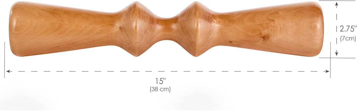 EarthLite Wooden Massage Back Roller - Deep Therapeutic Massage Tool, Back Pain Relief & Trigger Point Release (15”)