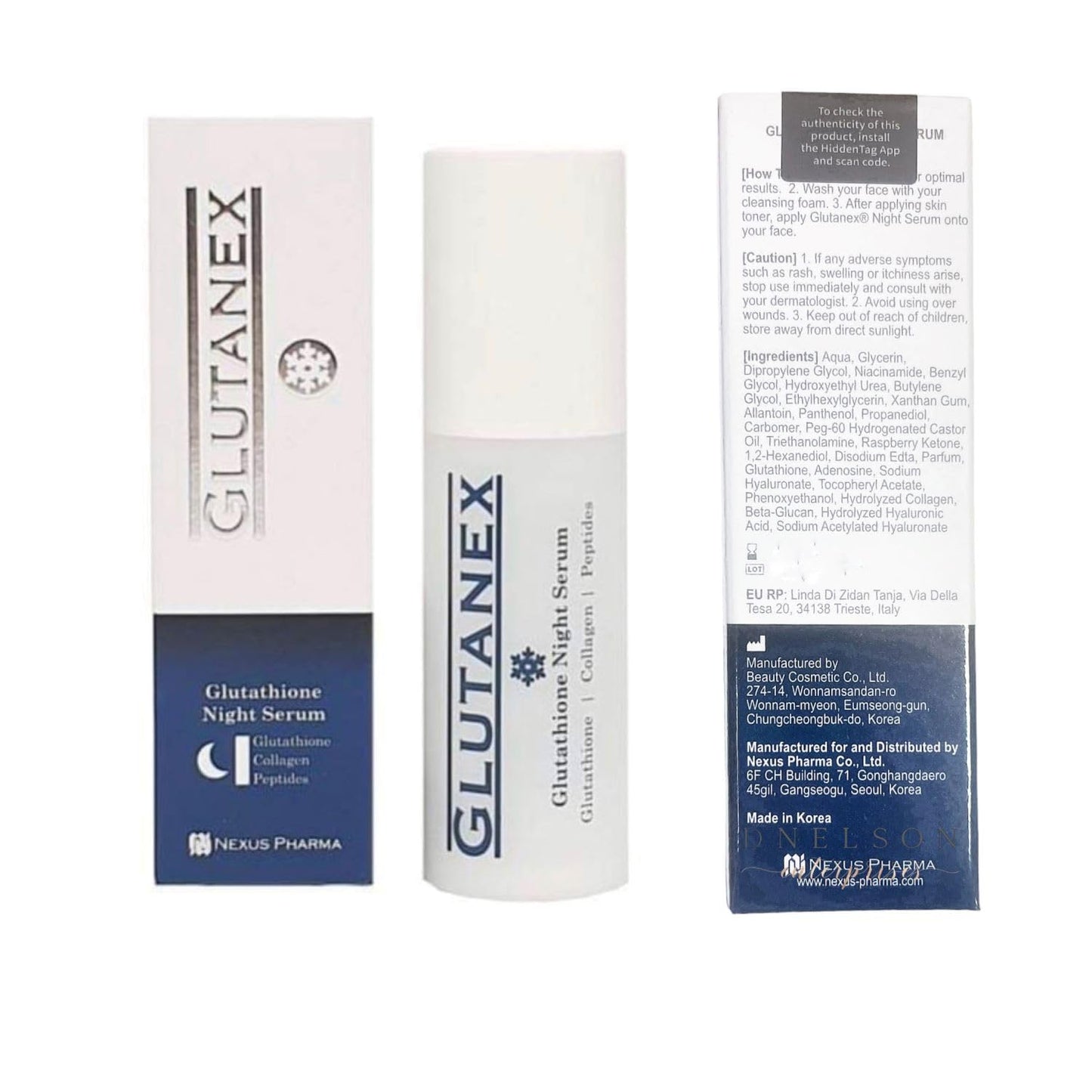 Glutanex Night Serum 30ml (2 Pack) — Hydrating & Radiance-Boosting Serum with Glutathione & Peptides, Made in Korea, Smooth & Nourish Skin Overnight