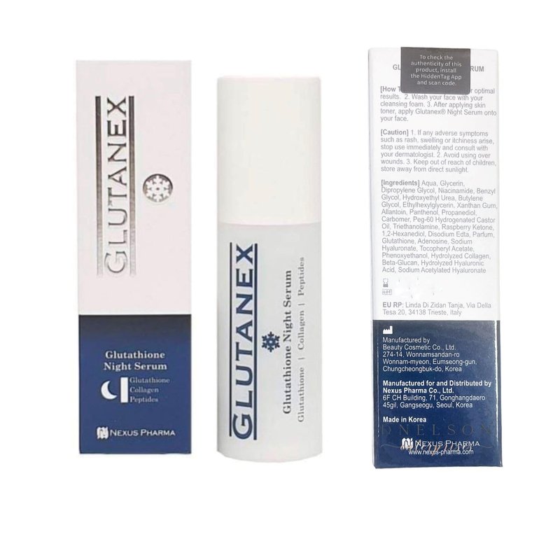 Glutanex Night Serum 30ml (2 Pack) — Hydrating & Radiance-Boosting Serum with Glutathione & Peptides, Made in Korea, Smooth & Nourish Skin Overnight
