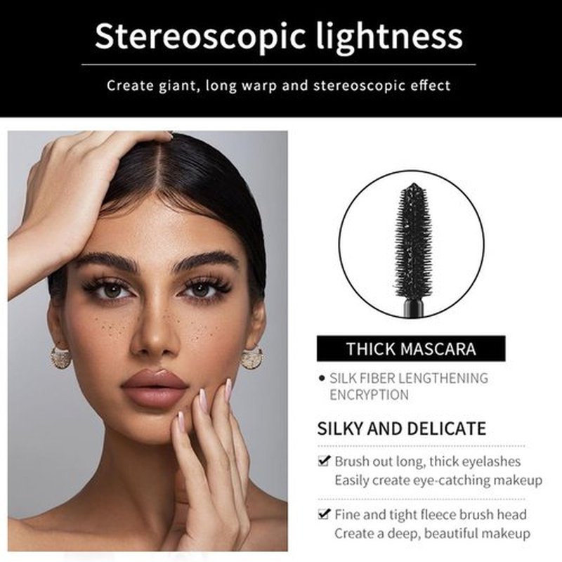 4D Silk Fiber Lash Mascara, Voluminous Fiber Mascara Waterproof & Smudge-Proof Long-Lasting 24 Hours No Flaking Longer Thicker Eyelashes, No Clumping, Extension Stays On All Day (4 Packs)