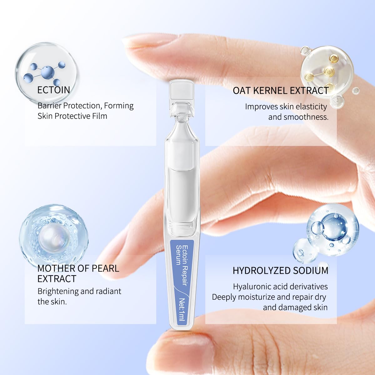 BACHERI Ectoin Repair Face Serum Ampoules # 15 Pcs/Box - Deep Moisture & Anti-Aging Serum with Beta-Glucan, Glycerin, and Hyaluronic Acid – Hydration, Soothes & Protects All Skin