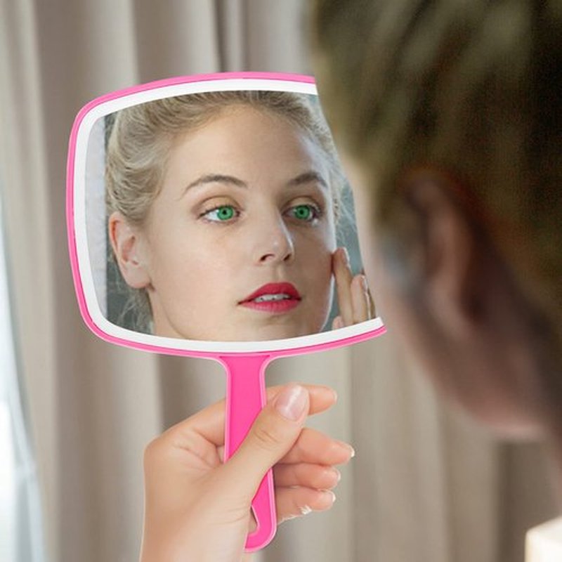 DVHOK 2Pcs Handheld Mirror, Portable Hand Mirror with Hanging Hole in Handle, Pink 7.4" W x 10.4" L