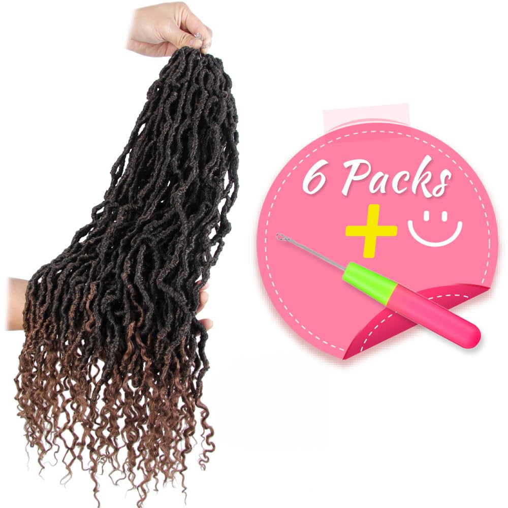 SERENDIPA Boho Faux Locs Curly End, 24 Inch Long Pre-Looped Soft Crochet Goddess Locs Synthetic Hair (6 Packs, T30)