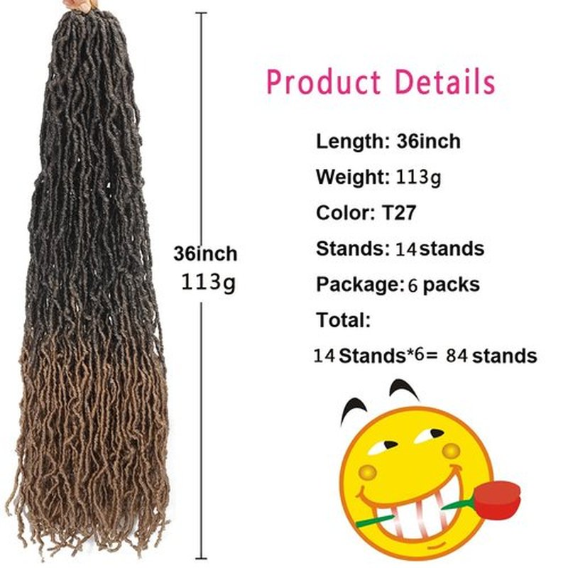 Ombre New Soft Faux Locs 36inch 6packs Super Long Brown Goddess Locs Crochet Hair Natural Pre Looped Natural Crochet Braid Curly Wave Braiding Hair(36inch #T27)