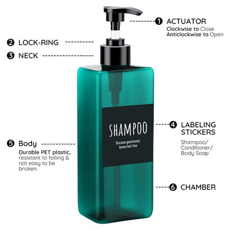 16.9oz Shampoo Conditioner Bottles, Segbeauty 3pcs 500ml Pump Press Dispenser with Labels, Empty Refillable Shampoo Body Soap Conditioner Gel Plastic Bathroom Press Lotion Containers Light Sea Green