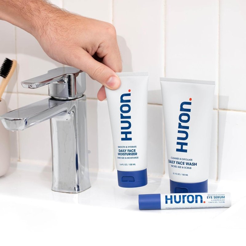 Huron Face Care Kit for Men and Women - Face Wash & Moisturizer Set with Peppermint + Citrus + Juniper, Deep Cleansing Wash & Lightweight Hydrating Lotion for Smooth Shine-Free Skin Clean (Pack of 2)