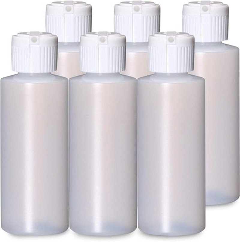 Onisavings Plastic Cylinder Bottles with Flip Top Pour Spout - BPA-Free & Refillable Containers- Durable, Affordable Price - Store Lotion and Any Kind Liquid-Based Products, Size 2 Oz (6 Pack)