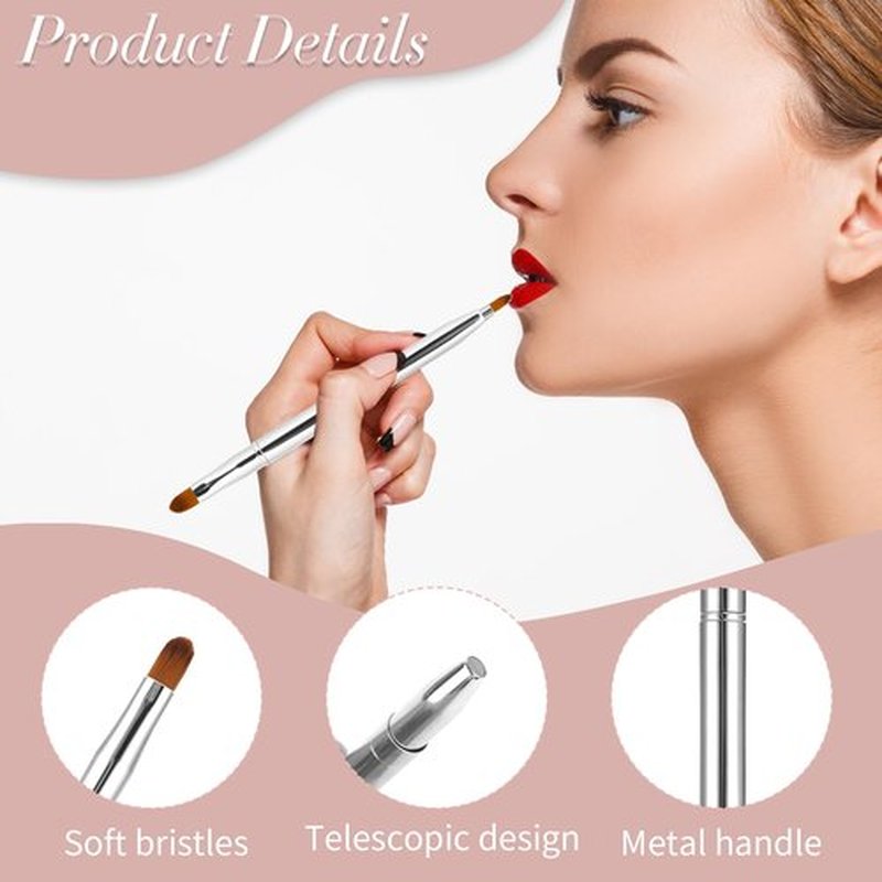 2 Pack Retractable Lip Brush for Lipstick, Double-Ended Lip Makeup Brushes Retractable with Cap Lip Gloss Lipstick Brush Applicator Travel