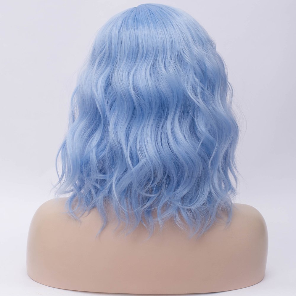 BERON Blue Wigs for Women Girls Short Curly Wavy Hair Wig Sky Blue Colored Halloween Cosplay Daily Party Wigs