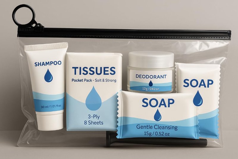 Bulk 50 Deluxe Hygiene Care Packages – 23-Piece Unisex Toiletry Bags with Individually Wrapped Travel-Size Essentials in Waterproof Pouch for Homeless Outreach, Shelters, and Charity Donations