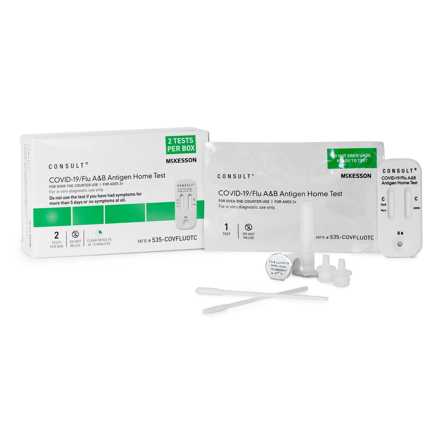 McKesson Consult COVID-19/Flu A & B Antigen At-Home Test Kit, Ages, 4 Tests