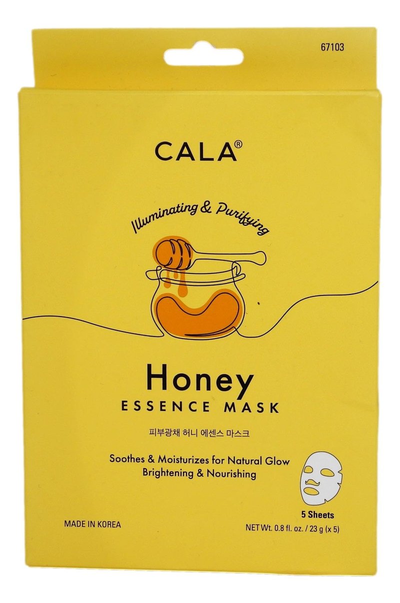Cala Honey Essence Facial Sheet Masks, 5 Pack - Illuminating Vitamin B3 (Niacinamide) Face Masks, Ultra-Thin 5-Min No-Rinse Hydrating Sheets for Dry, Dull Skin