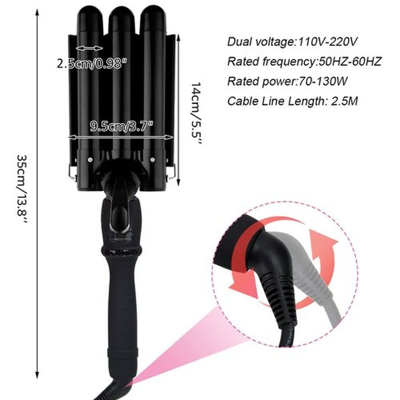 SISROL 3 Barrel Curling Iron Wand, 1 Inch Ceramic Tourmaline Triple Barrel Hair Waver Curling Iron with LCD Temperature Display, Dual Voltage Crimping Iron Hair Curling Wand