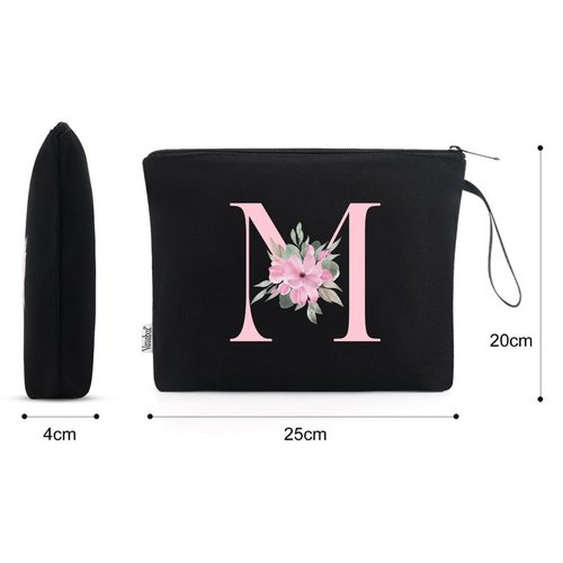 Vavabox A-Z Personalized Makeup Bag,Birthday Gifts for Women Mom,Gifts for Best Friend,Bride Bridesmaid Cosmetic bag (M, Black)