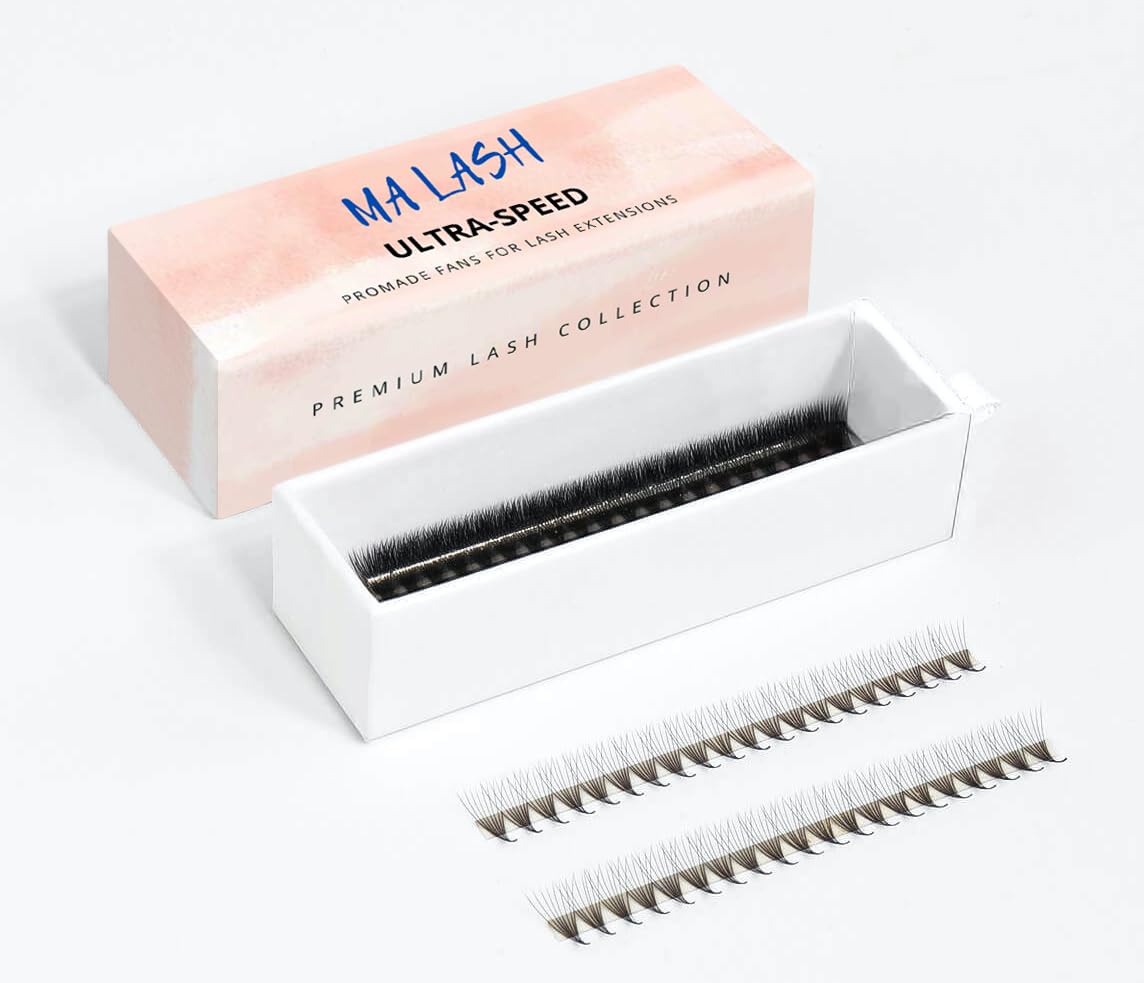 MA LASH 5D ultra speed Premade/promade Fans D Curl 0.07 single Tray 9 mm (16 rows) - Long Stem Volume Eyelash Extensions black (5D D 0.07 9mm)