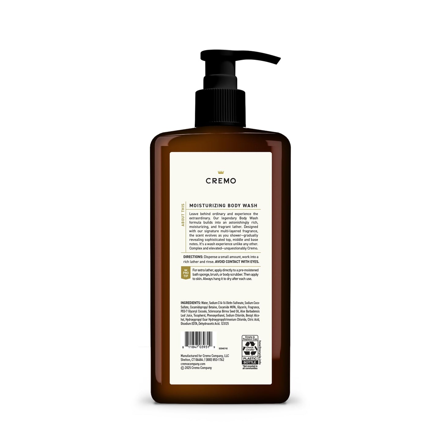 Cremo Rich-Lathering Bourbon & Oak Body Wash for Men, 32 Fl Oz