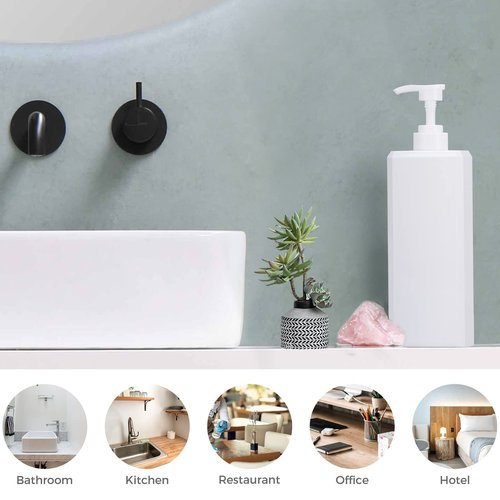 Suream 33.8 oz Refillable Pump Dispenser Bottle, 3Packs Large Shower Bottle Organizer with 4PCS Lables for Shampoo, Body Soap, Hand Soap, Conditioner, for Bathroom, Kitchen, Hotel, Salon, SPA