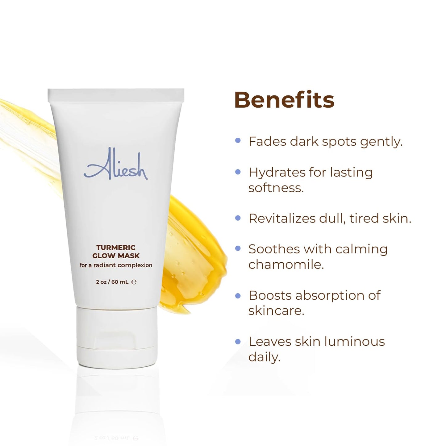 ASKALIESH Aliesh Skincare Turmeric Glow Mask, Hydrating Face Mask with Glutathione, Honey and Chamomile, Facial Mask for Women Skin Care, Brightening and Nourishing Facial Skin Care Product, 2oz