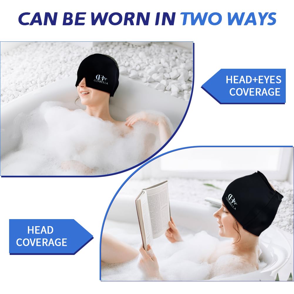 Migraine Relief Cap, Soothing Headache Ice Face Mask Products, Hot and Cold Therapy, Migraine Headache Relief Cap for Migraine, Sinus, Puffy Eyes, Tension, Stress and Hangover(Black)