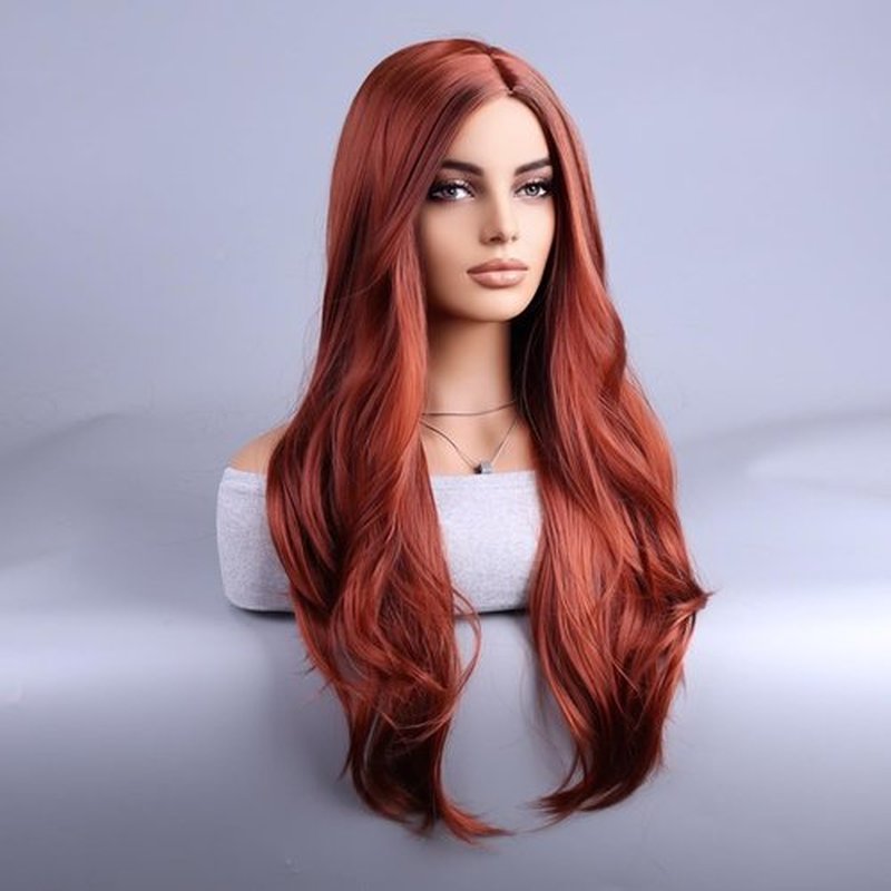 MAGQOO Dark Orange Wig for Women Auburn Wig Long Curly Wavy Red Copper Ginger Wigs Side Part Synthetic Heat Resistant