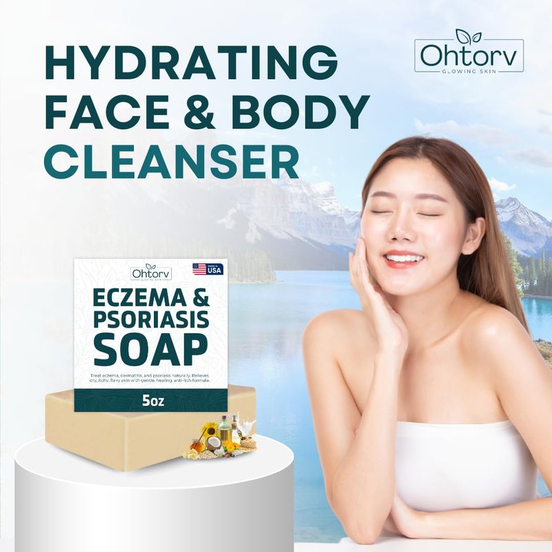 Eczema Soap Bar for Face and Body – All Natural Dermatitis, Psoriasis Treatment for Dry Itchy Sensitive Skin Relief – Gentle Detoxifying, Healing, Anti-Itch, Oatmeal Goat Milk Wash for Kids, & Adults