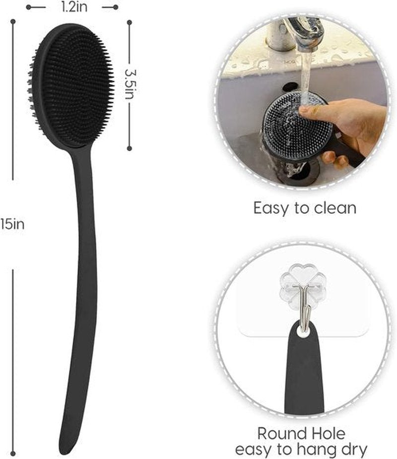 VWMYQ Silicone Back Scrubber for Shower, 17in Lengthen Long Handle Body Brush, Double Sided Shower Brush for Shower Exfoliating and Massage Can Produce Rich Foam, Long Handle Back Scrubber for Men