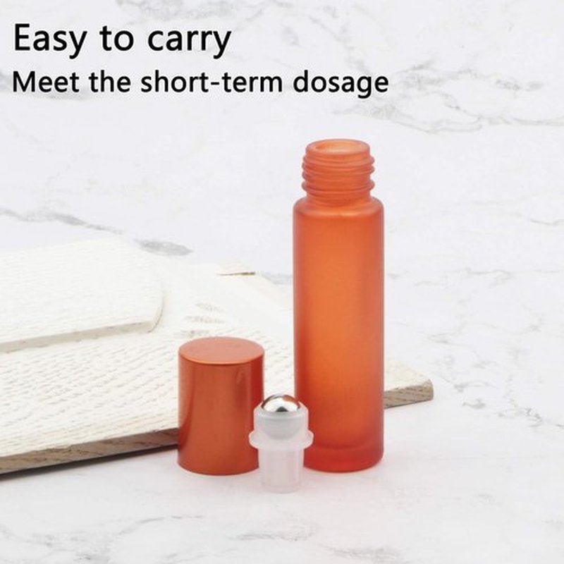 Kesell Glass Roller on Bottle, 10ml Refillable Essential Oil Bottle with Stianless Steel Ball, Pack of 10 (Orange)