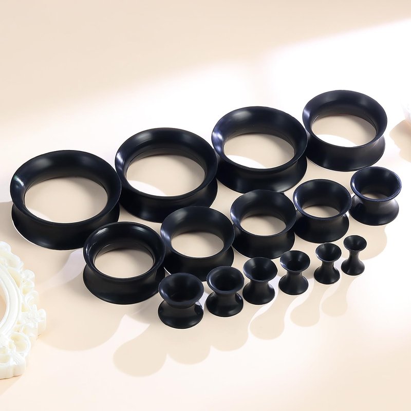 Kwoencxi 10G-25mm Black Silicone Gauges Tunnels Stretching Kit 10G 8G 6G 4G 2G 0G 00G 12mm 14mm 16mm 18mm 20mm 22mm 24mm 25mm Rubber Ear Gauges Tunnel Plug Earring Stretch Gauging Gage Kit Women Men