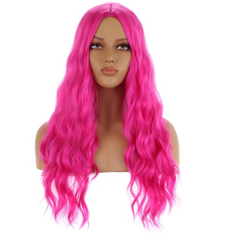 BERON Hot Pink Wig Long Curly Wig Hot Pink Wigs Long Wavy Wig Rose Pink Wigs for Women Synthetic Wig for Daily Party