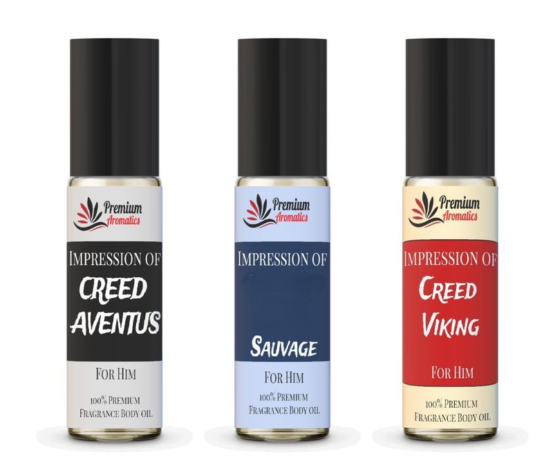 Premium Aromatics Our Impression of Premium Fragrance Body oil - Travel Size Roll on Aventus, Viking, Savage (M) Set