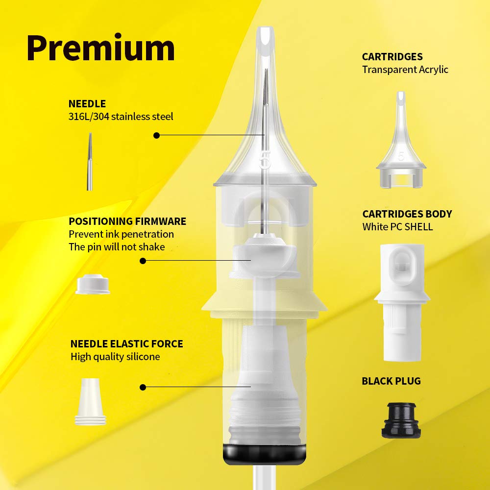HAWINK Tattoo Cartridges Needles 40Pcs Mixed #12 Standard Round Liner & Weaved Magnum Shader & Curved/Round Magnum Shader Soft Edge 3RL 5RL 7RL 9RL 7M1 9M1 11M1 7RM 9RM 11RM EN05S-FG-40KIT-B