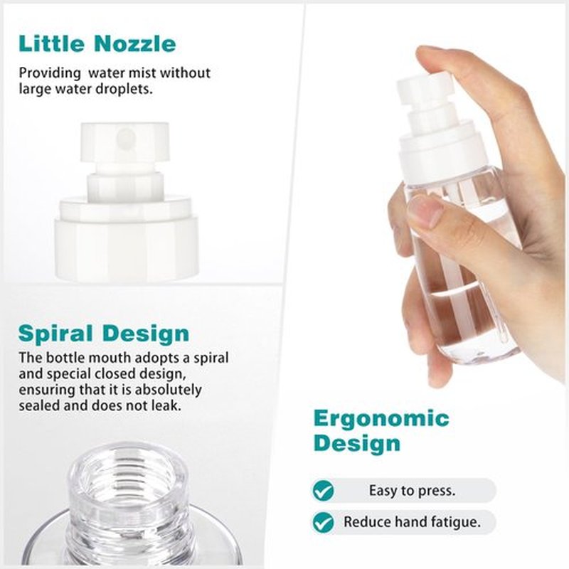 GIVITASOT 3pack Small Spray Bottle, 3.4oz Travel Spray Bottles, Empty Spray Bottles, Refillable Plastic Spray Bottles (Clear+Green+Pink)
