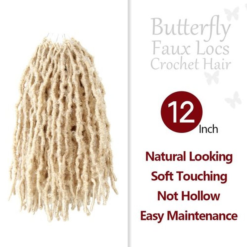 NISEYO NU Short Pre-looped Butterfly Locs Crochet Hair 12 Inch 8 Packs Light Weight & Soft Distressed Locs, 613#(Blonde)